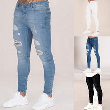 将图片加载到图库查看器,Mens Solid Color Jeans 2020 New Fashion Slim Pencil Pants Sexy Casual Hole Ripped Design Streetwear