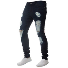 将图片加载到图库查看器,Mens Solid Color Jeans 2020 New Fashion Slim Pencil Pants Sexy Casual Hole Ripped Design Streetwear