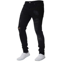 将图片加载到图库查看器，Mens Solid Color Jeans 2020 New Fashion Slim  Pencil Pants Sexy Casual Hole Ripped Design Streetwear
